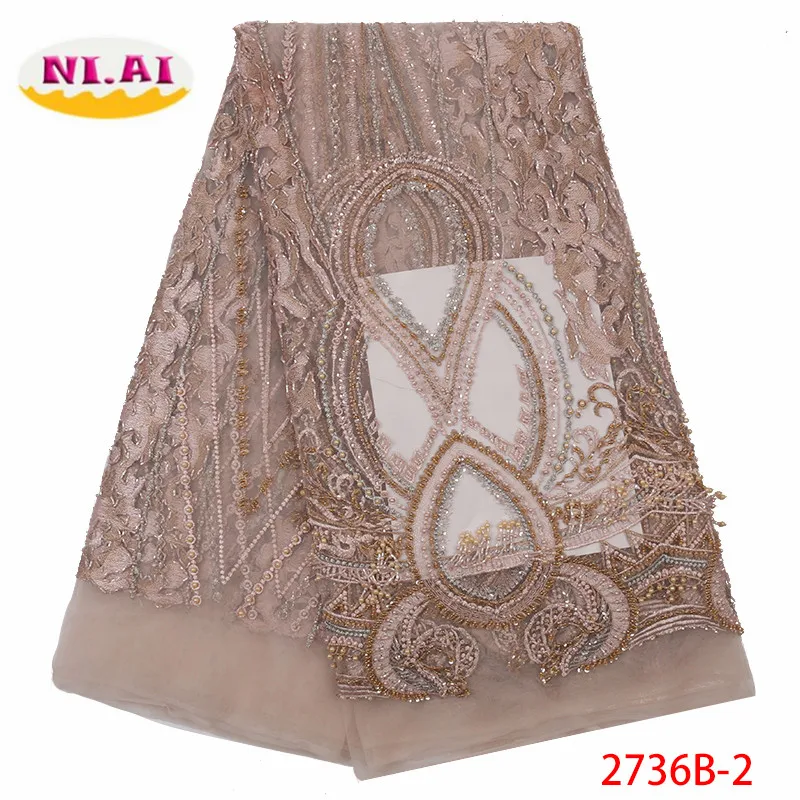 

Handmade Lace African Beaded Lace Fabric 2019 High Quality Lace Material Nigerian French Lace Fabric For Wedding Dress XY2736B-2