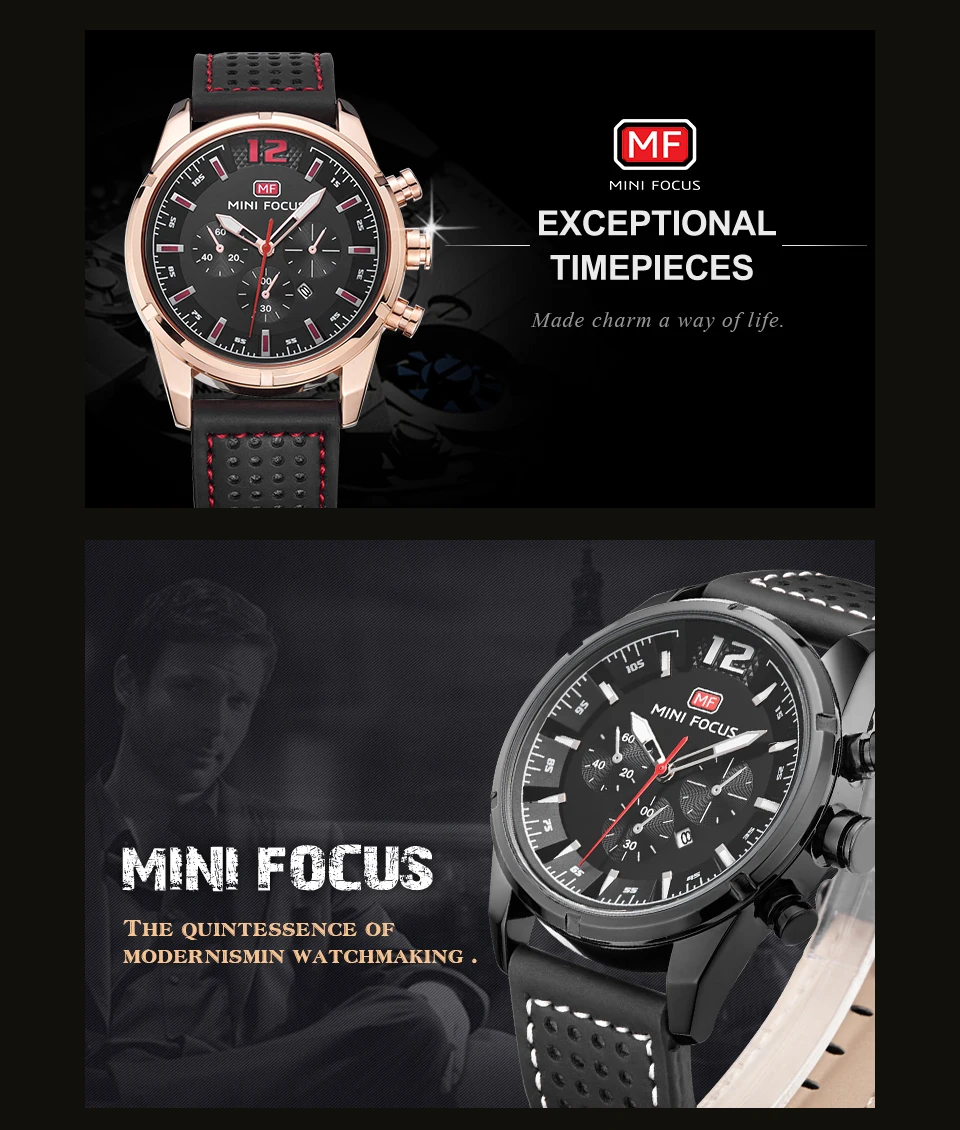 MINIFOCUS модные спортивные Для мужчин кварцевые часы кожаный ремешок 3 суб набор 6