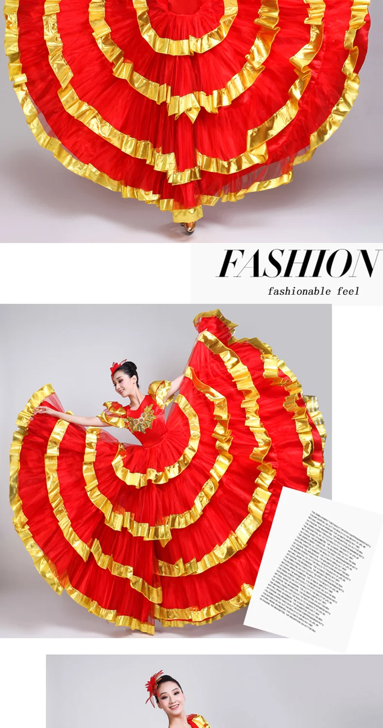 Испанская коррида платье для взрослых женщин открытие танец представление Полный юбка национальный танец большие качели красный костюм H612