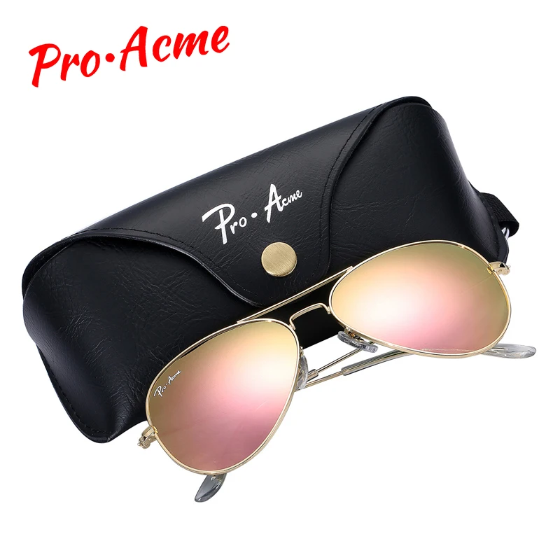 

Pro Acme Top quality Crystal Glass Mirror Lens Large Metal Pilot Sunglasses Women Men Brand Designer with Case PA0325