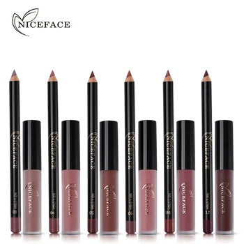 

NICEFACE Lips Makeup Set Long Lasting Matte Liquid Lipstick + Velvet Liner Pencil Make Up Kit Waterproof Batom Sexy Nude Rouge