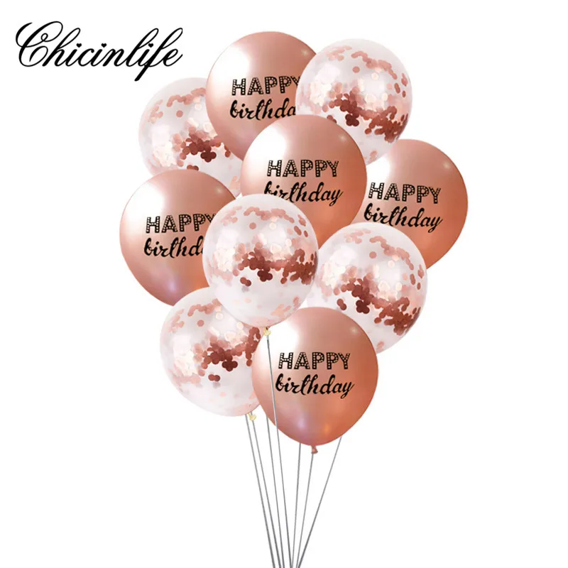 

Chicinlife 1set rose gold Happy birthday Balloon Children baby shower Adult Favors confetti Ballons Party Decoration Supplies
