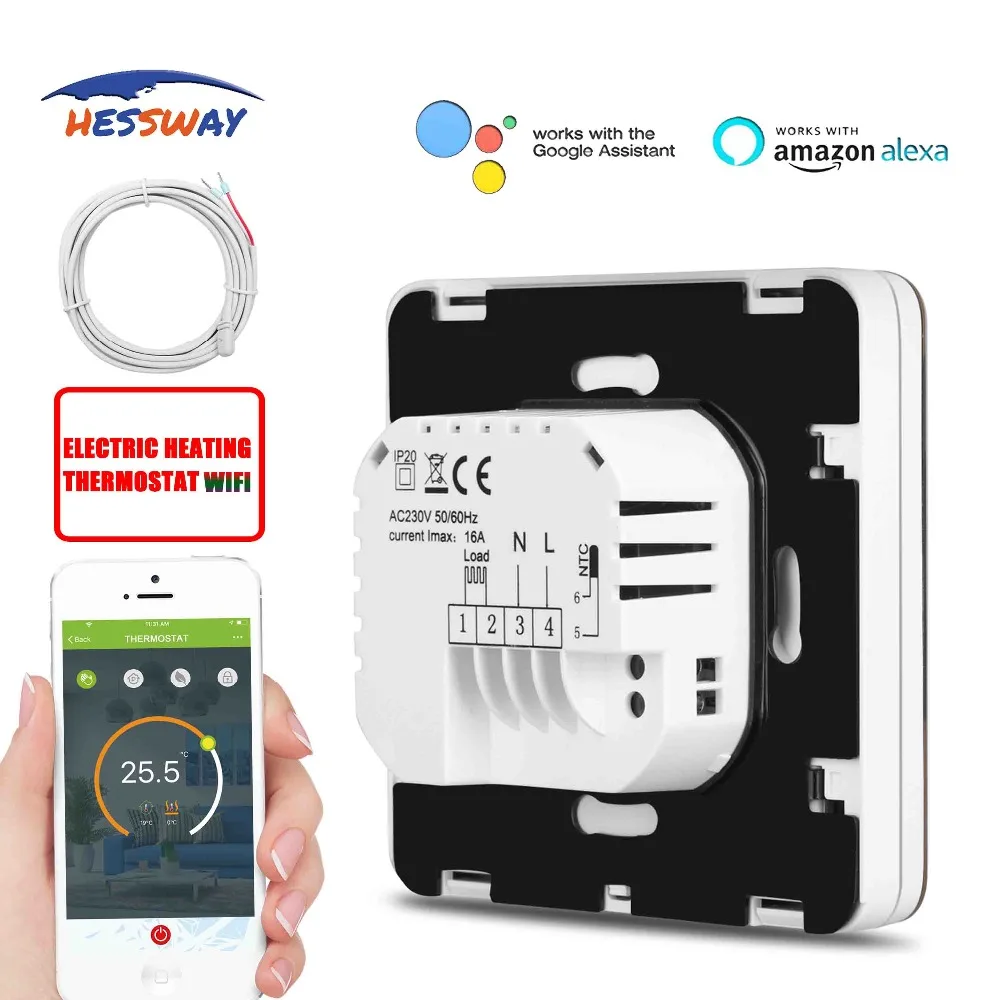 HESSWAY TUYA умный чип нагревательный кабель с термостатом Wi Fi 16 А двойной датчик NTC