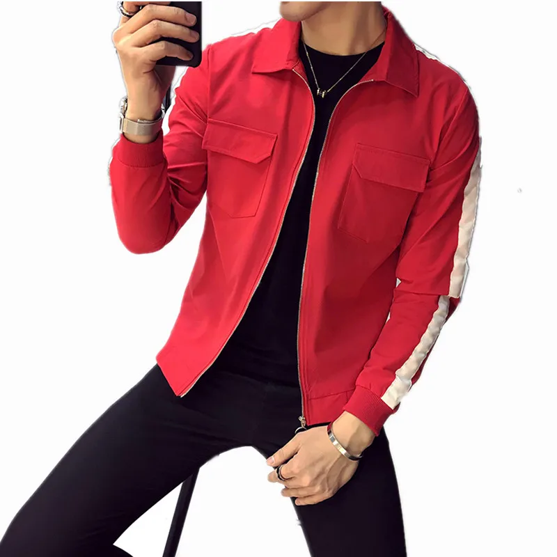 2018 Для Мужчин Весенняя куртка модная Корейская Slim Fit с длинным рукавом куртка-бомбер Куртки Для мужчин Лидер продаж с лацканами