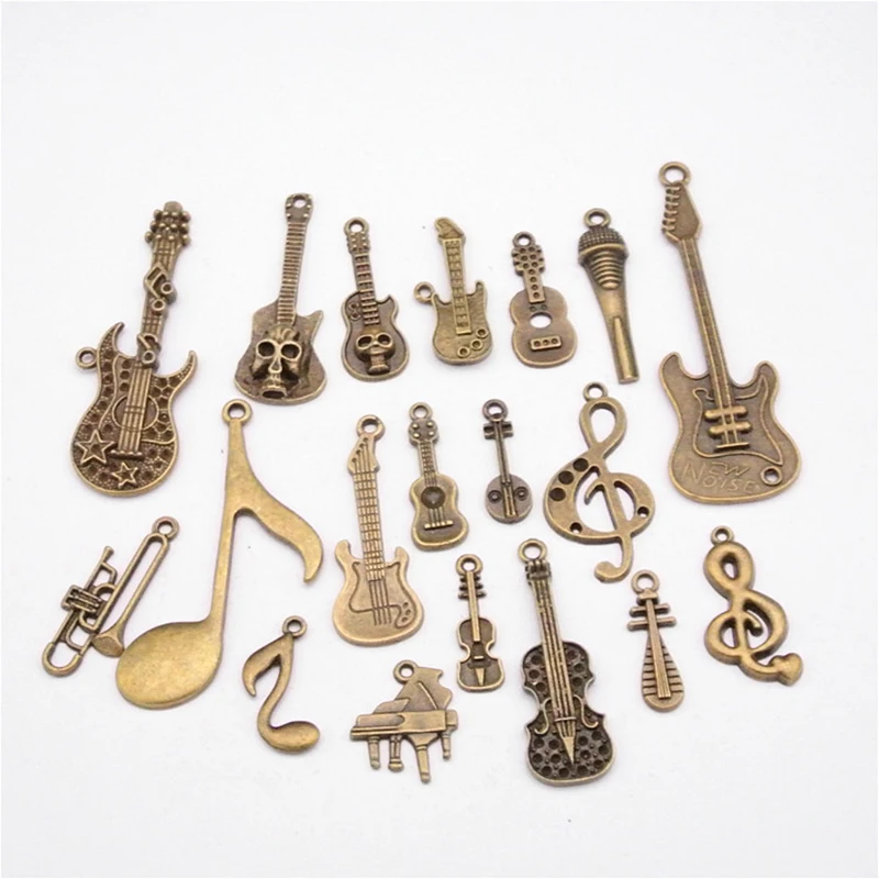 19pcs/pack Instrument Antique Gold Charms Alloy Drop Oil Pendant for Jewelry Making DIY fit Bracelet Necklace Accessories | Украшения и