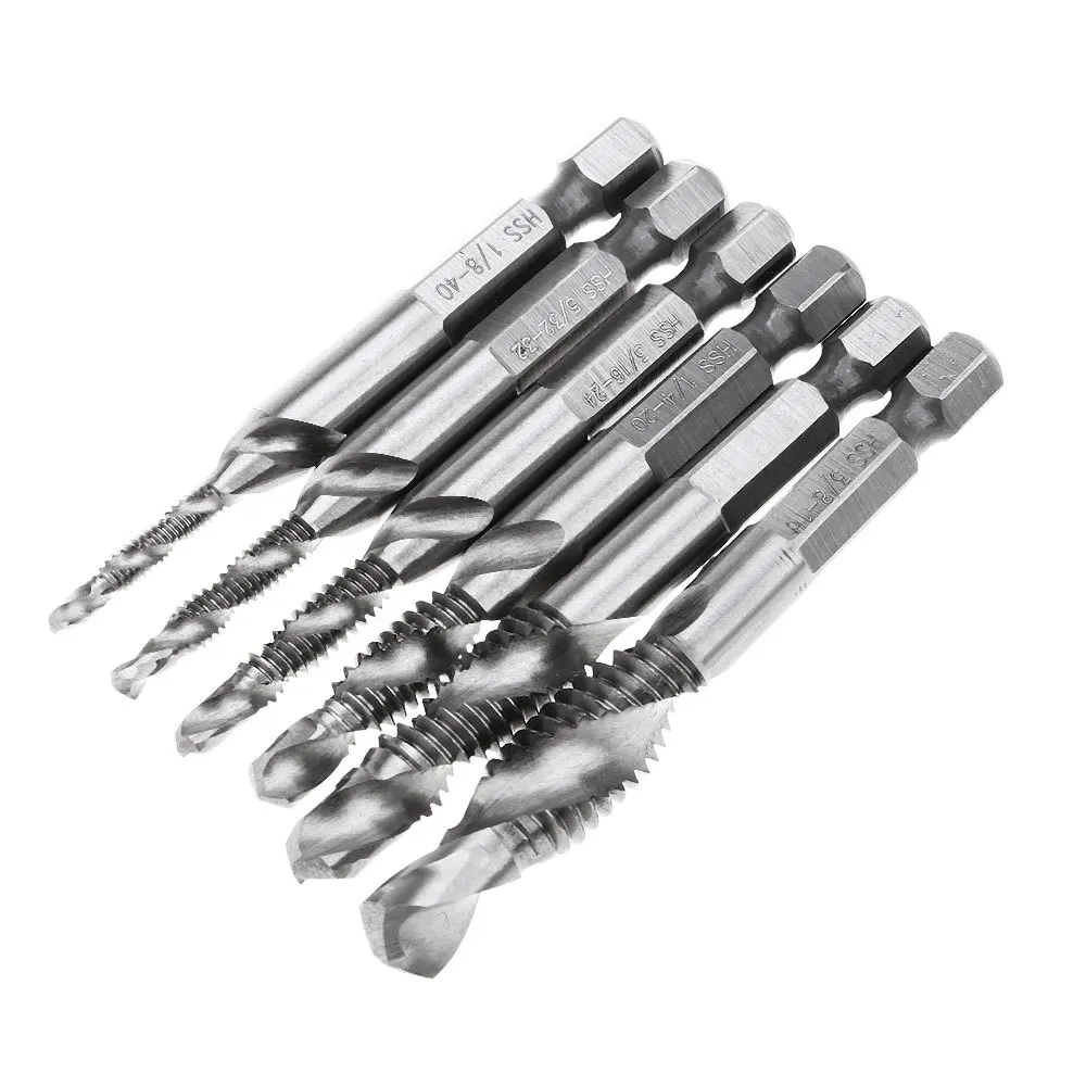 High Quality 6pcs HSS Inch Hex Shank Combination Drill Bits Tap