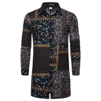 

Hawcoar Mens Autumn New Fashion Six styles Loose Casual Daily Printed Long sleeve Long Shirt Top Blouse рубашка мужская Z4