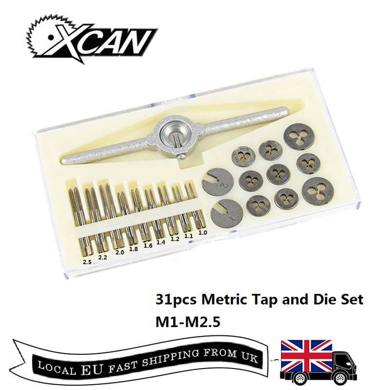 En Ligne XCAN 31 pièces M1 M2.5 métrique robinet et matrice ensemble Mini NC filetage bouchons robinets HSS acier main vis robinet ensemble de clé