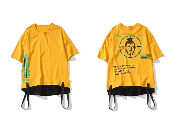 Aelfric Eden Rapper с принтом ленты мужские футболки поддельные две части цвет блок хип хоп Уличная Harajuku футболки с коротким рукавом - Цвет: Цвет: желтый