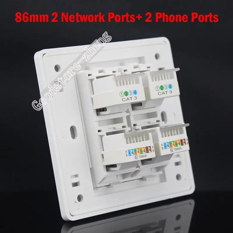 Wall Plate 4 Ports Dual Cat3 RJ11 Telephone Phone + Dual Port Network