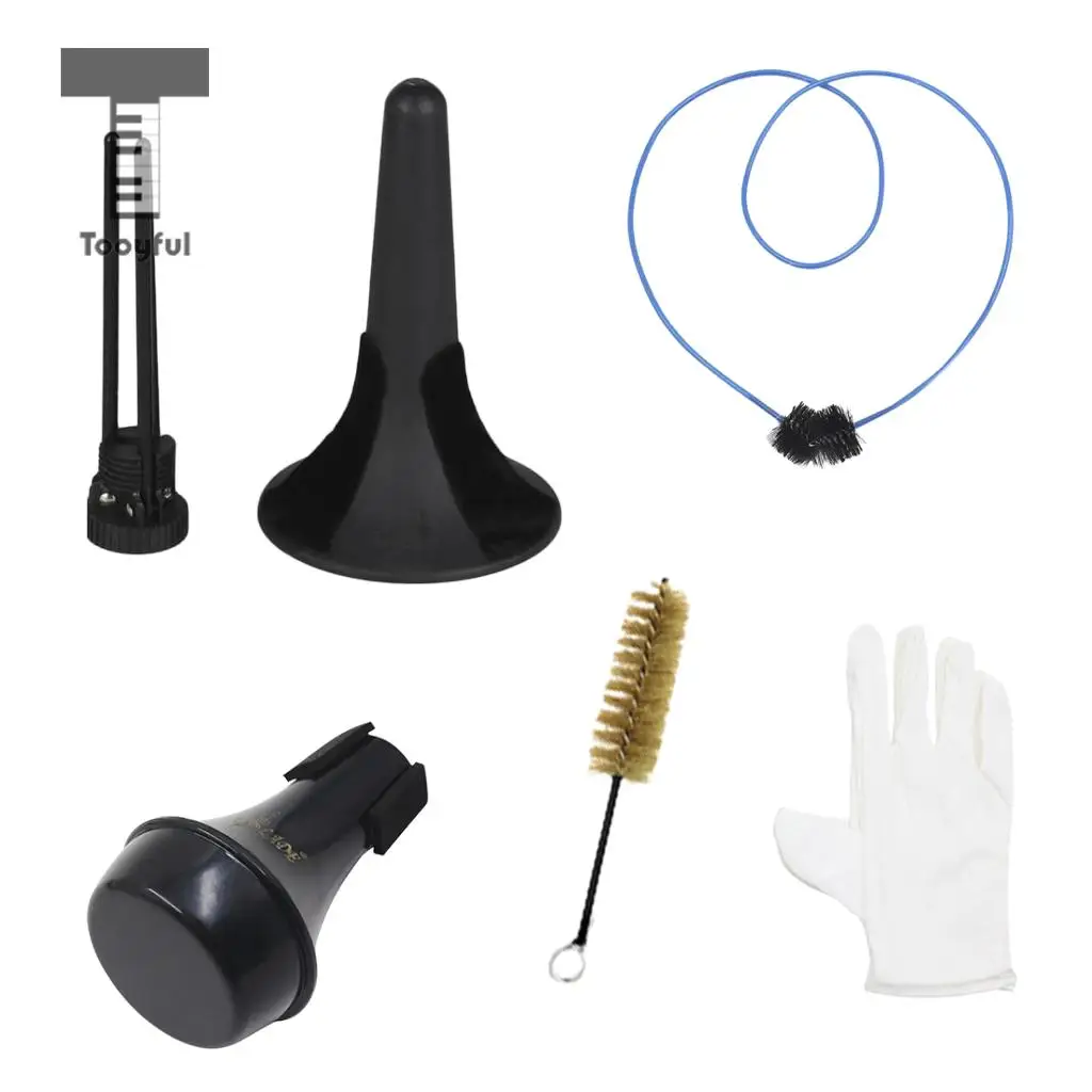 Tooyful 6 in 1 Trumpet Maintenance Tool Kit Trumpet Stand Tripod Holder+2pcs Brushes+Mute+Gloves