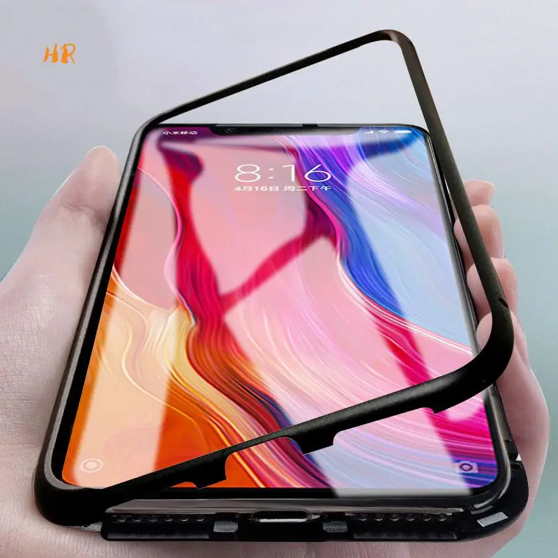 

Magnetic Adsorption Case For Xiaomi Mi 8 SE P20 Lite Full Cover Metal Frame Tempered Glass Shell For S9 NOTE 9 for iphone XS XR