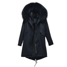 Новая Мода черный натуральный мех пальто Длинная дизайнерская парка, большой воротник Черное большое пальто, женская парка пальто производитель дешевая цена