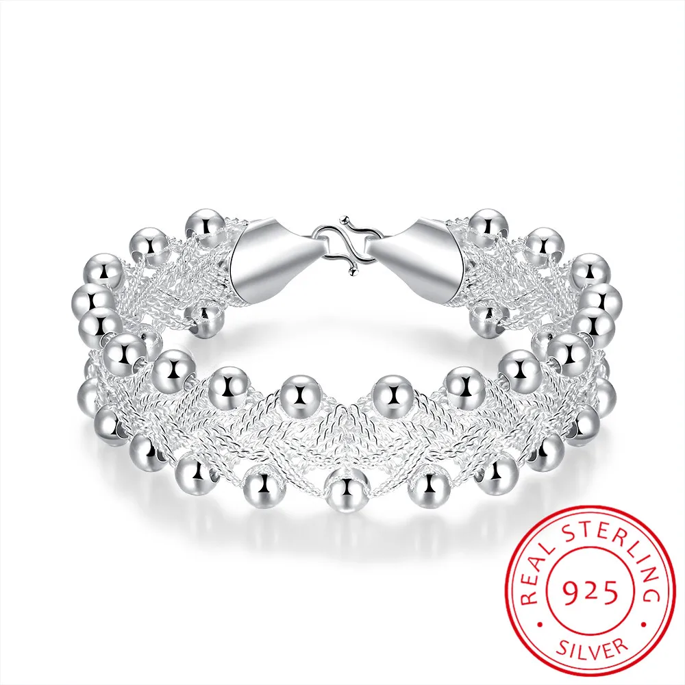 

Hot Sales Promotions! Hiphop Punk Style Bangles Bracelets Nice 925 Sterling Silver Rock Design Ball Beads Jewelry Top Quality