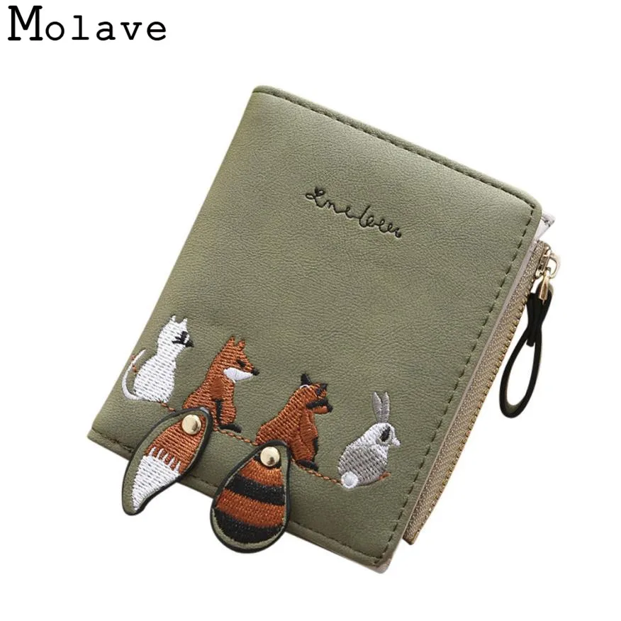 

Naivety Short Wallet Embroidery Fox Wallets Female PU Leather Hasp Coin Purse Zipper Clutch 30S71206 drop shipping