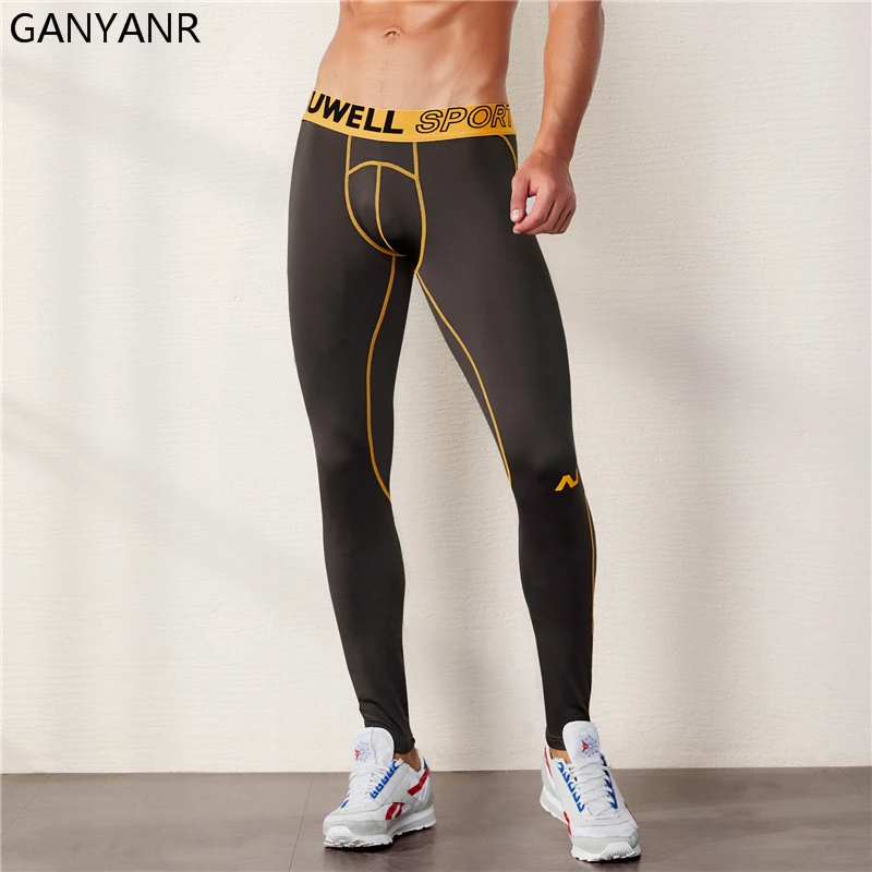 GANYANR Running Tights Men Sports Leggings Yoga Basketball Compression Pants Fitness Gym Athletic Bodybuilding Jogging Sexy Long