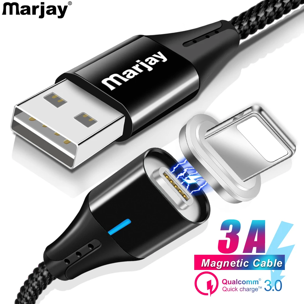 Магнитный usb-кабель Marjay, 3 А, быстрая зарядка, 8-контактный usb-кабель для iPhone 6, 7, 8 plus, x, xr, xs, xs, max, быстрый Магнитный зарядный кабель для передачи данных