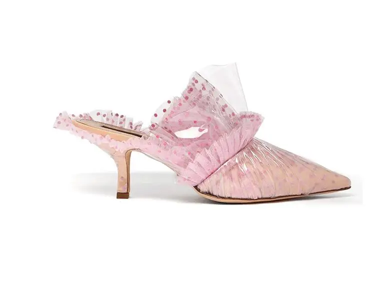 VIISENANTIN/сетчатые сандалии в горошек с цветочным узором; тапочки с острым носком на высоком каблуке для подиума; женская верхняя одежда; модная потрясающая обувь на тонком каблуке