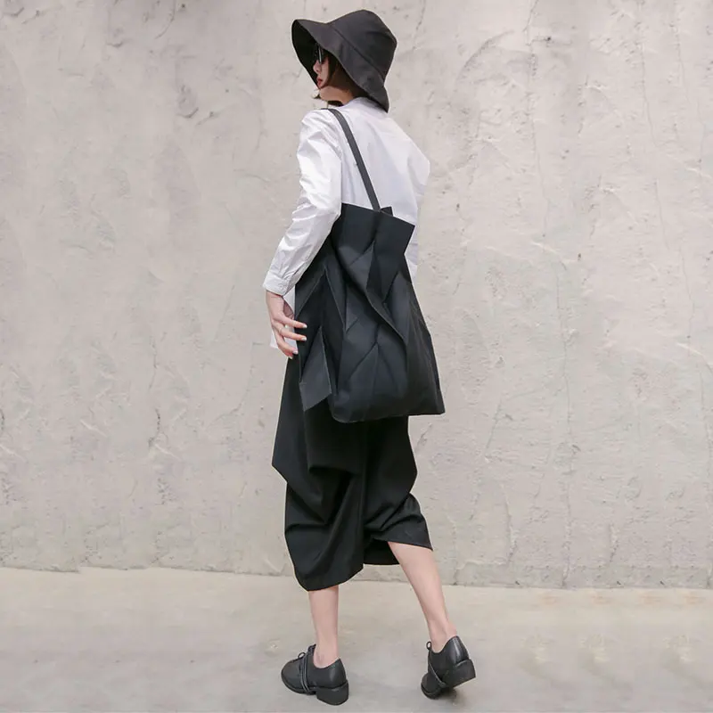 XITAO неровный Черный Крест женские брюки Летние Повседневные Высокая талия дизайн брюки миди корейский стиль одежда KZH1859