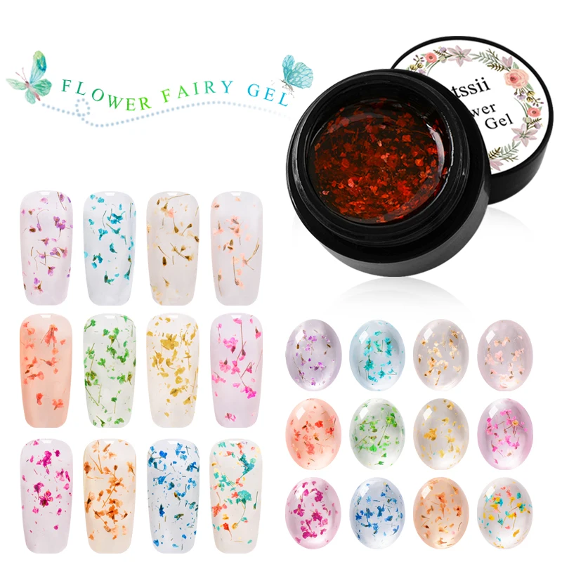 Mtssii Floral Gel Varnish Fairy Nail Gel Polish Dried Flowers Design Gel Lacquer 5ml Lasting UV Soak Off Gel Nail Polish 1 PC