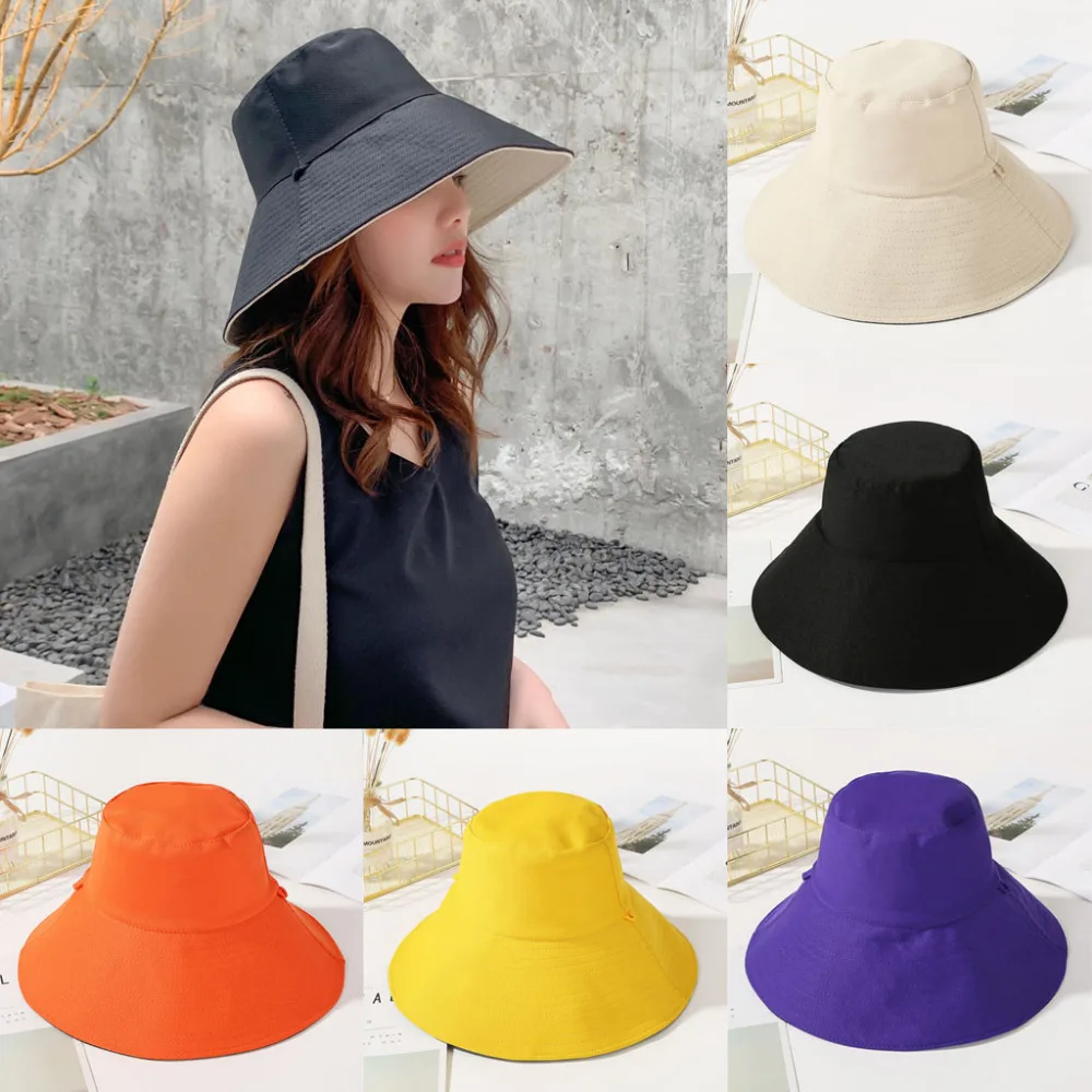 2019 Summer women's sports hat double-sided solid color cloth cap folding visor big edge casual comfort cap cotton girl 40J26 (3)