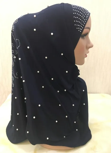 H1256 muslim one piece hijab scarf with stones and handmade pearls,mixed colors, fast delivery