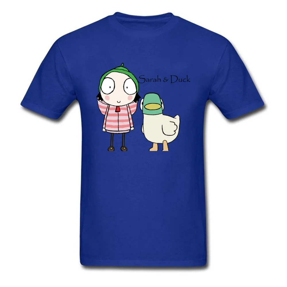 Sarah Duck Friends Leisure Summer/Autumn 100% Cotton Fabric Round Collar Men Tops Tees Tee Shirt Funny Short Sleeve T Shirt Sarah  Duck Friends blue