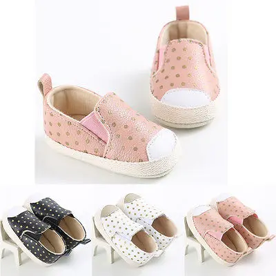 

First Walkers Baby Soft Sole Leather Shoes Newborn Girl Boy Toddler Polka Dot Crib Prewalker 0-18M