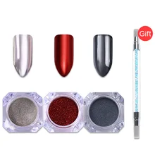 BORN PRETTY 3 коробки 0,5 г Черный Серебряный Красный зеркальный лак для ногтей порошок хром пигмент пыль украшение с бесплатной Силиконовая ручка