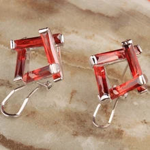 Восхитительный объемные квадратный красный гранат Модные украшения для женщин 925 стерлингового серебра шпильки Серьги S5509