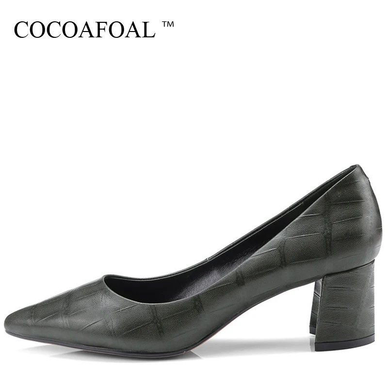 

COCOAFOAL Woman Genuine Leather Pumps Plus Size 33 - 43 Sexy High Heels Shoes Shallow Brown Wedding Pointed Toe Green Pumps 2018