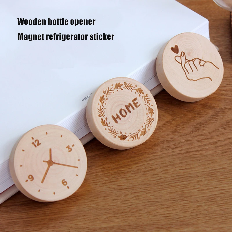 

5 Pcs /Wooden fridge magnet souvenir multi-function beer opener bottle opener magnet fridge simple wood