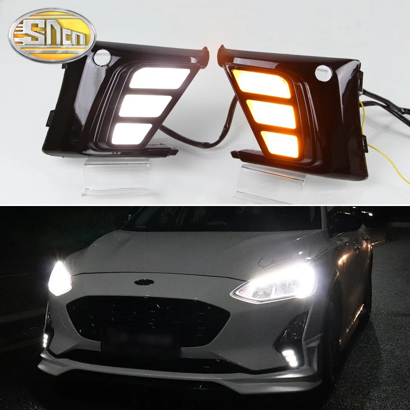 

2pcs LED DRL For Ford Focus 5 MK5 2019 Daytime Running Lights Fog Lamp with Yellow Turn Signal Lamp 12V Waterproof Car Styling