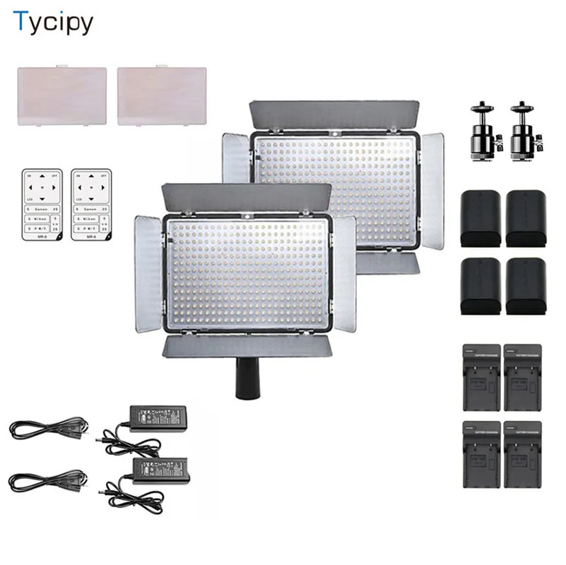 

Tycipy 2pcs Dimmable KM-600 LED Camera Photo Studio Light Photogarphy 3200/5600K With 4PCS NP-F550 Battery For Canon and Nikon