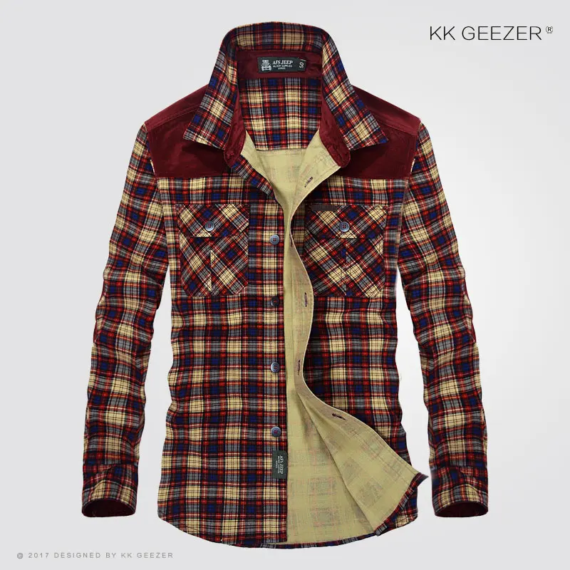  Shirt Men Military Plaid Dress 100% Cotton 2019 Long Sleeve Flannel Mens Shirts Casual Slim Fit Bra