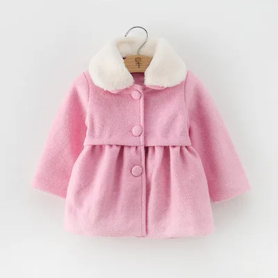R& Z/шерстяное пальто для девочек новое осенне-зимнее Однотонное шерстяное пальто средних и маленьких детей однобортное теплое пальто - Цвет: Розовый