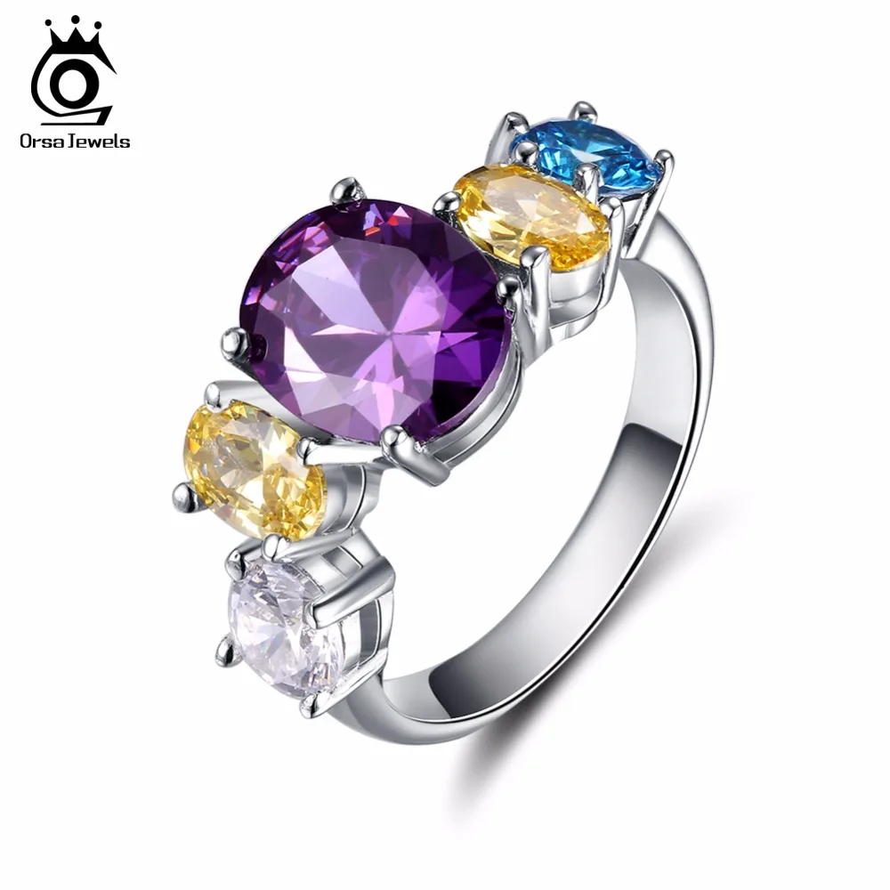 

ORSA JEWELS 2019 Fashion Flower Party Rings with 5 Pieces Multicolour AAA Austrian Cubic Zircon for Women Ring Wholesale OR137