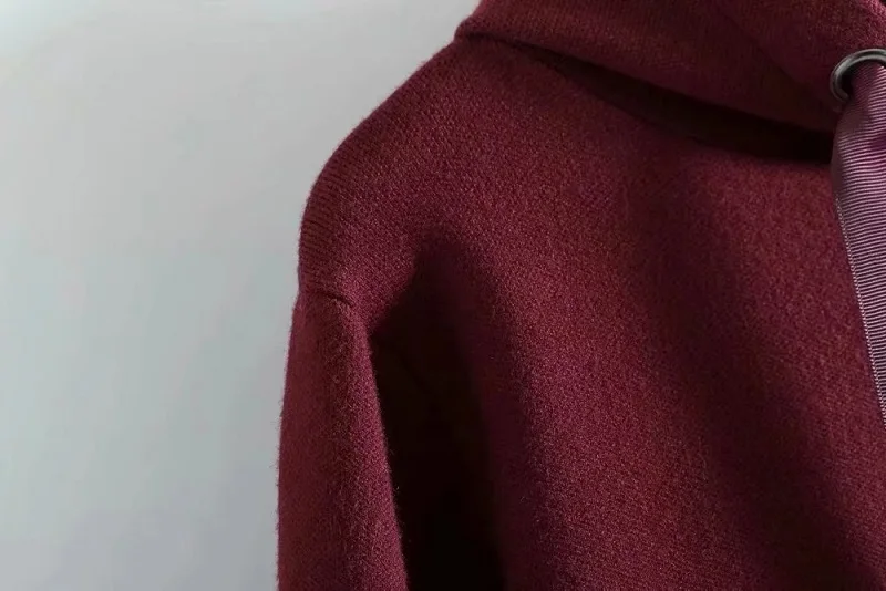 Модный Роскошный бренд Diomand Rope короткий свитер с капюшоном для женщин бордовый вязаный пуловер с капюшоном Повседневная Верхняя одежда Женский трикотаж