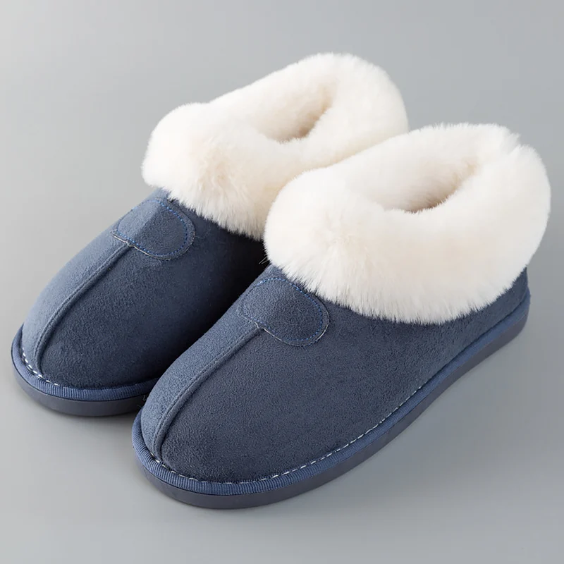 Baratos Zapatillas de mujer tamaño grande 12 14 femenina falt fur slides para mujer suave gamuza antideslizante zapatillas de ir por casa calientes mujer Zapatillas invierno
