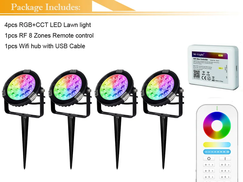 Газон лампы milight 9 Вт RGB CCT открытый светодиодные Водонепроницаемый 2.4 г РФ дистанционного 6 Группа Wi-Fi смартфон Управление ip65 4 шт. по DHL