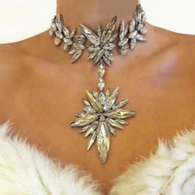 Ladyfirst2016 Chunky Gem Crystal Flower Statement Unique Starburst Pendant Rhinestone Luxury Instagram Maxi Choker Necklace 3491