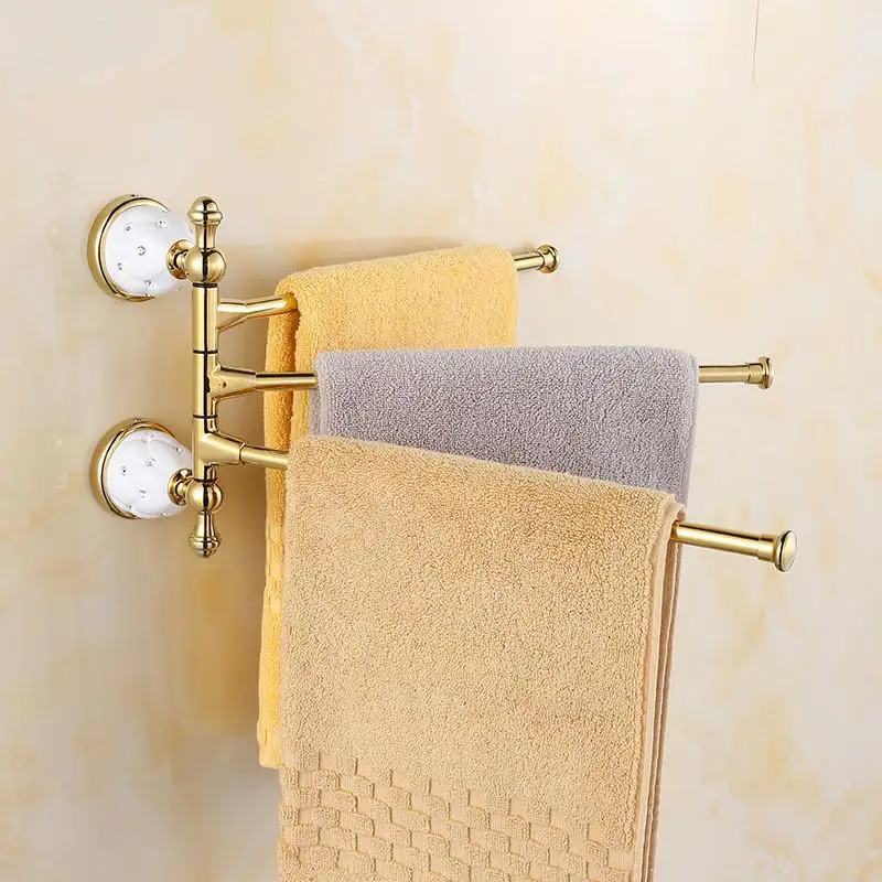 Европейский золотой белый полотенцесушитель с кристаллом 180 градусов вращающийся 3 или 4 стержень Декор для ванной аксессуары настенный вешалка для полотенец - Цвет: 3 arms