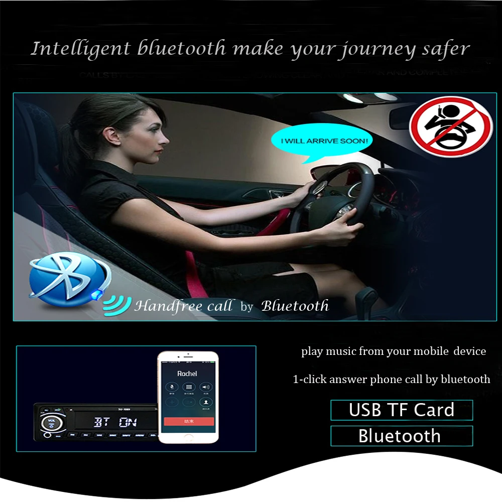 Hikity 12V 1din Autoradio Bluetooth Car Stereo Radio MP3 Player Support BT/FM/USB/SD Remote Control Hands-free Call Time Display