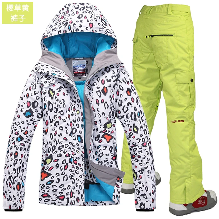 Женская лыжная куртка с леопардовым принтом и белые лыжные штаны, женский белый лыжный костюм, набор для катания на лыжах, зимняя одежда для верховой езды, альпинизма, спортивная одежда