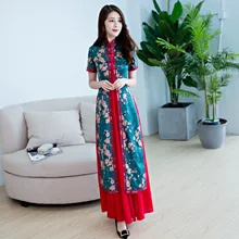 2pcs Cheongsam Dress Summer Girls New Slim Traditional Chinese Clothes For Woman Long Qipao Dress Long Cheongsam Q-16