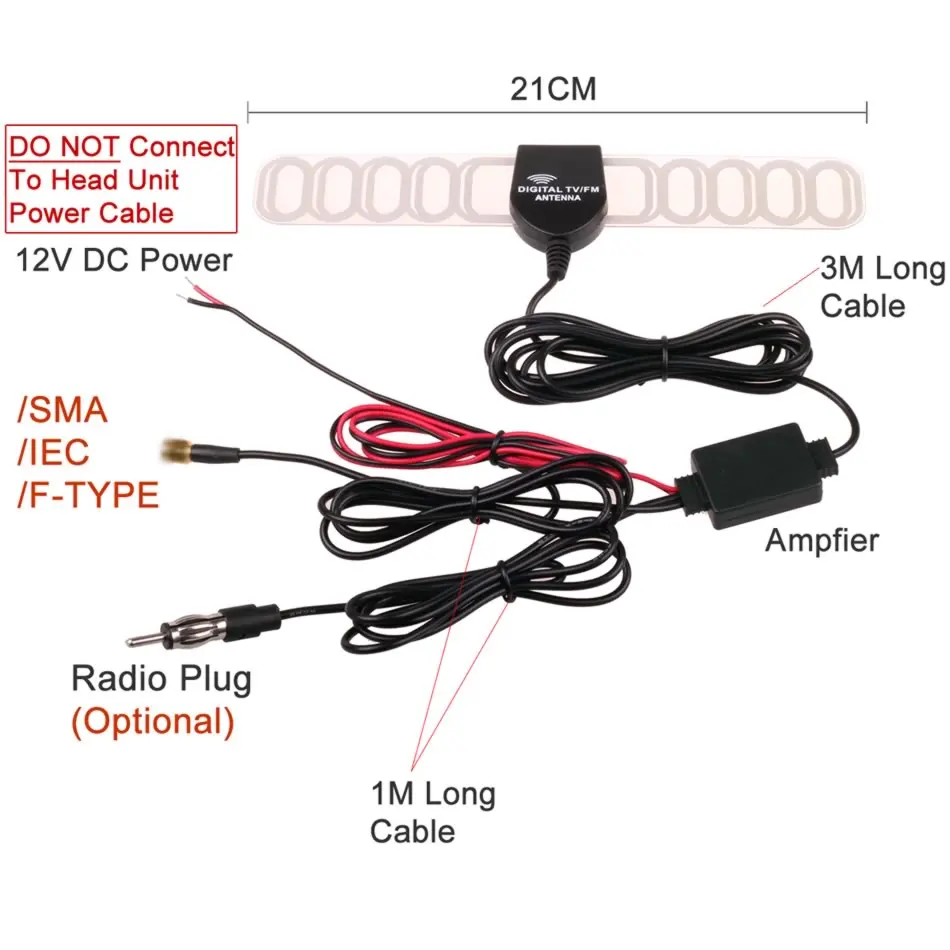 Автомобильный Dash DVD F Тип IEC SMA штекер аналоговый цифровой ТВ тюнер DVBT антенна ATSC антенна с радио FM и DC усилитель мощности
