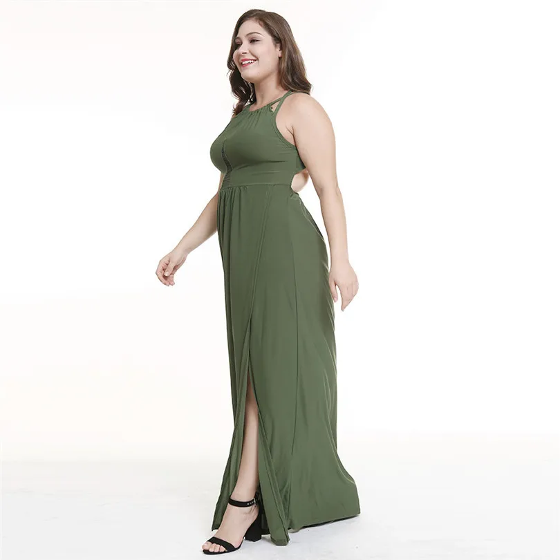 Plus Size S-5XL Sexy Slit Hollow Out Women Club Party Dress Spaghetti Strap O-Neck Ladies Maxi Dress Robe Femme Ete 2019 Dresses (10)