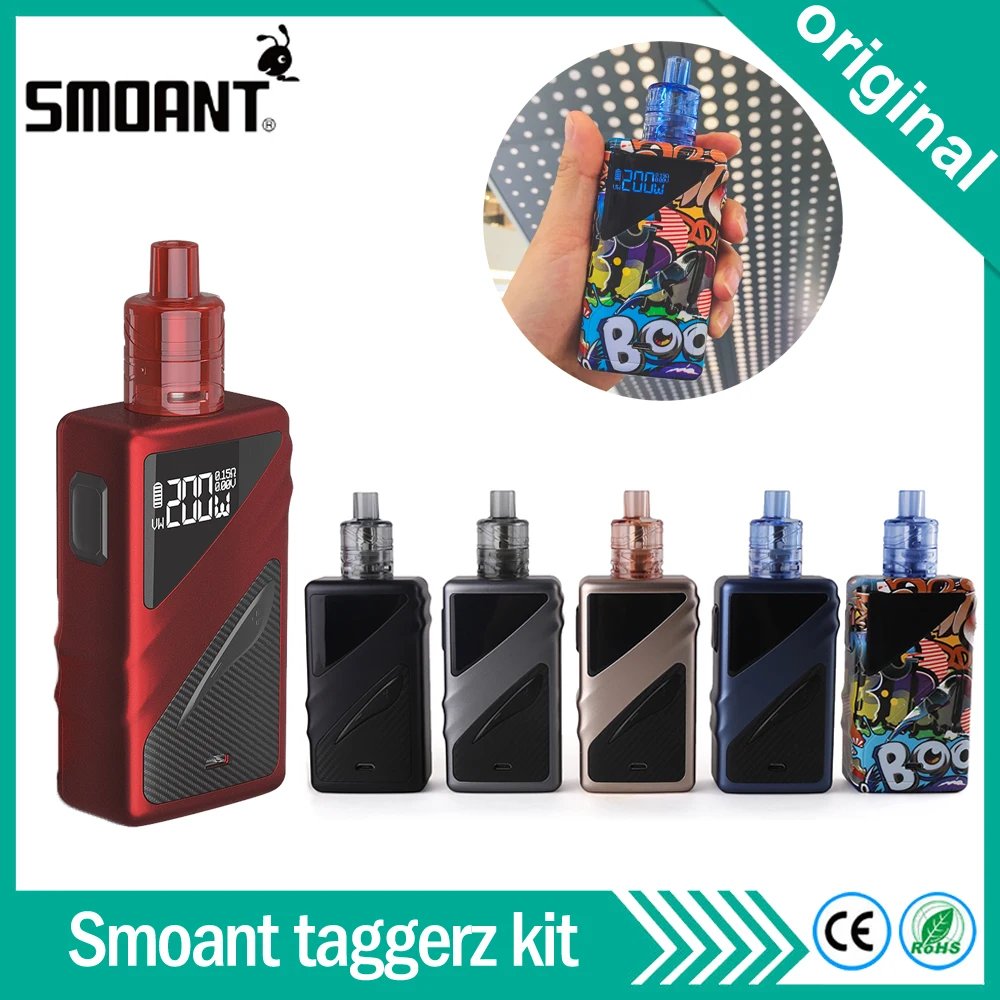 

Original Smoant Taggerz Kit 200W TC Box Mod With 2ml Taggerz Disposable Tank By Dual 18650 Battery E Cigarette Vape Kit