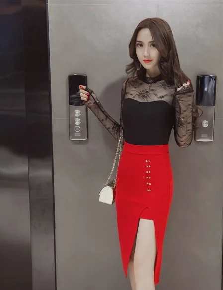 MSSNNG 2018 Slim split high waist bag hip skirt long skirt elegant professional skirt step skirt (16)