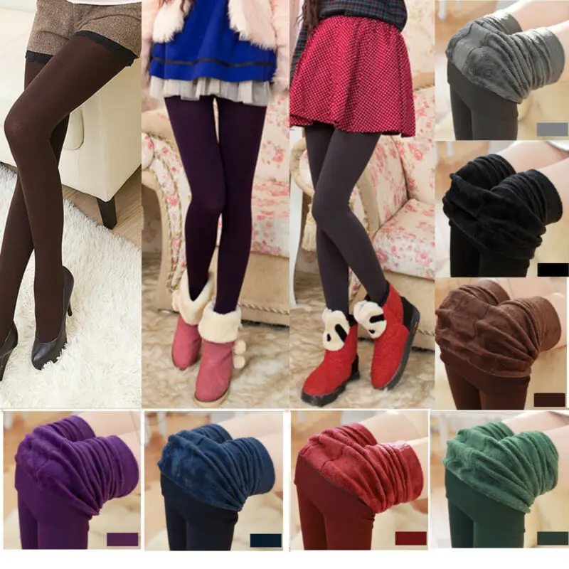 

Womens Solid Winter Thick Warm Fleece Lined Thermal Stretchy Leggings Tihgts